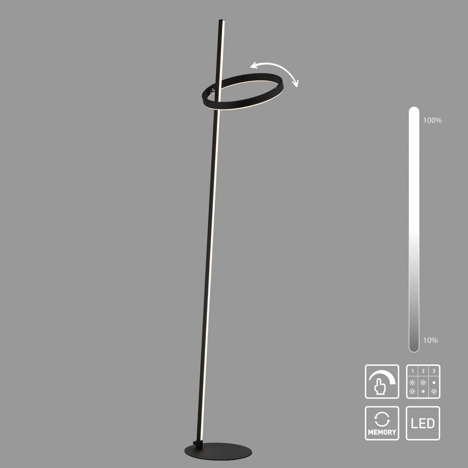 LED gulvlampe Ritus dimbar berøringsdimmer svart kontrollpanel på lampe