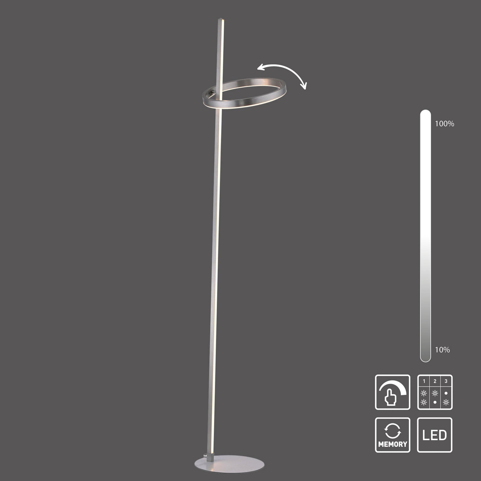 LED-gulvlampe Ritus sølv jern dimbar 3000K 160 cm helhetsbilde