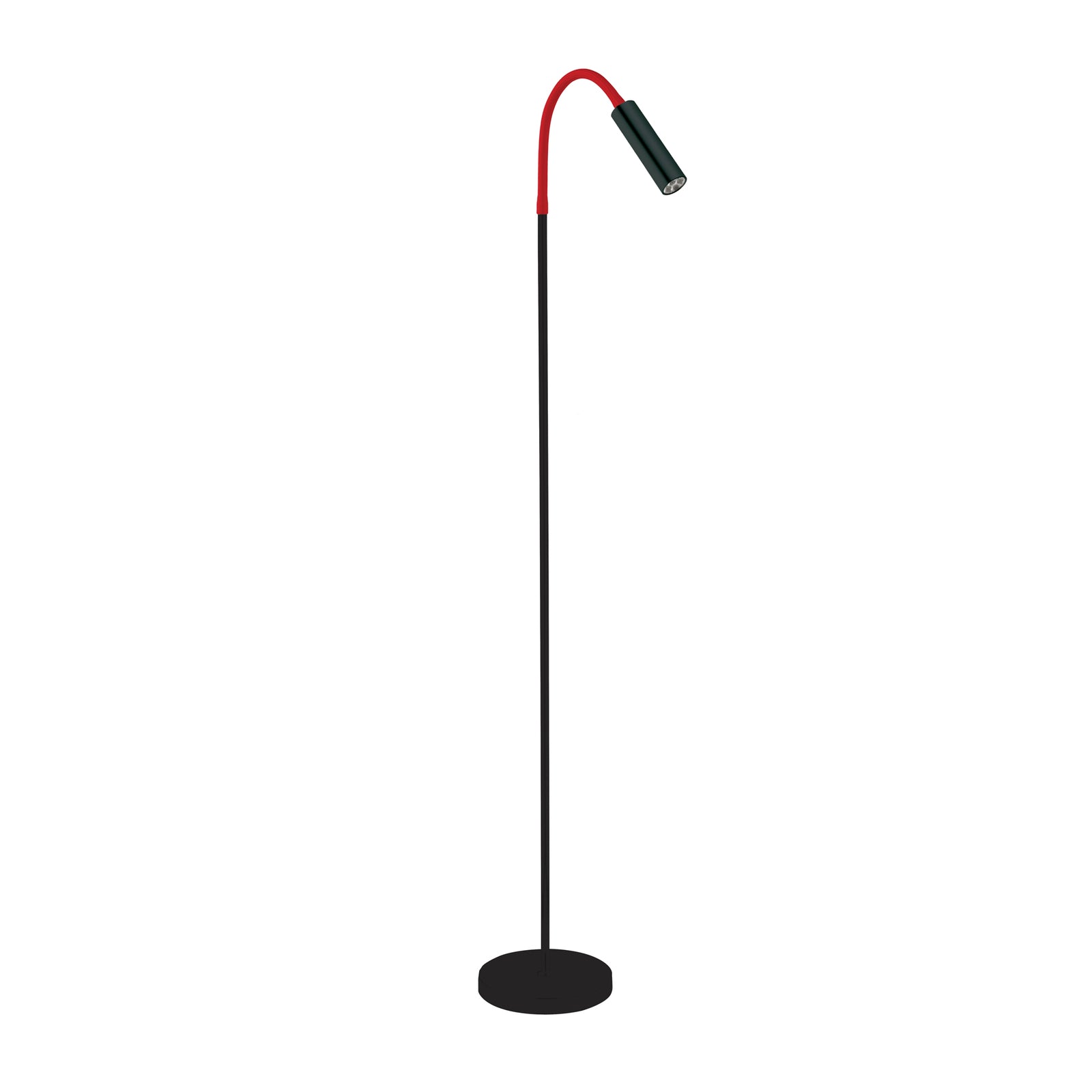 LED gulvlampe Rocco svart matt med rød fleksarm forfra