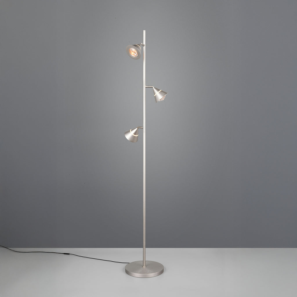 LED gulvlampe Romeo 3-lys matt nikkel glass CCT dimbar 150 cm detalj