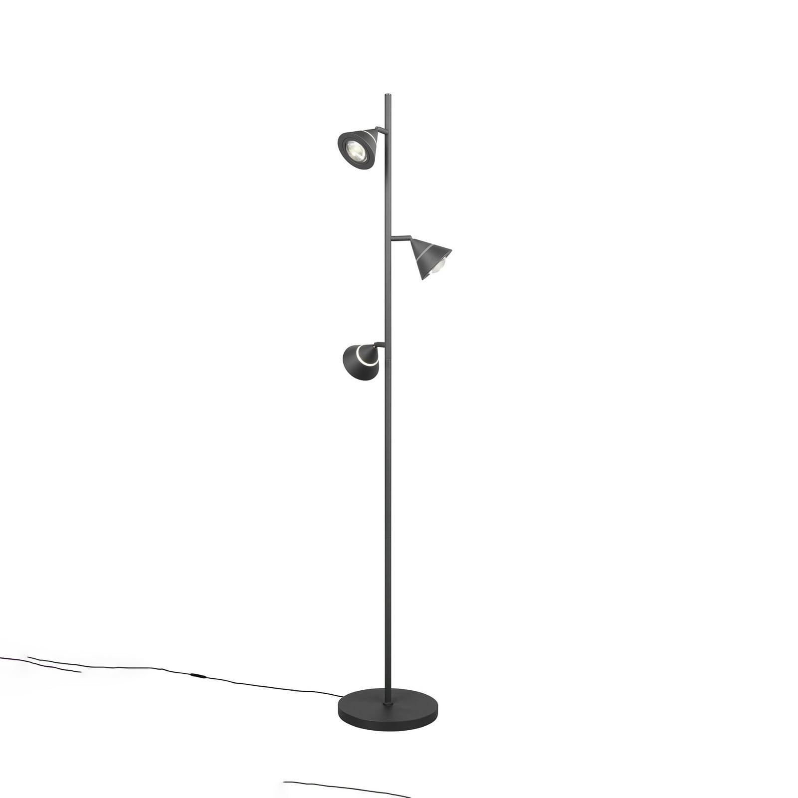 Baksiden av LED gulvlampe Romeo 3-lys svart metall dimbar CCT 150 cm