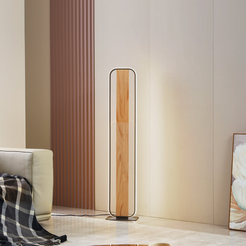 Bakside av LED gulvlampe Romilda grå aluminium/tre