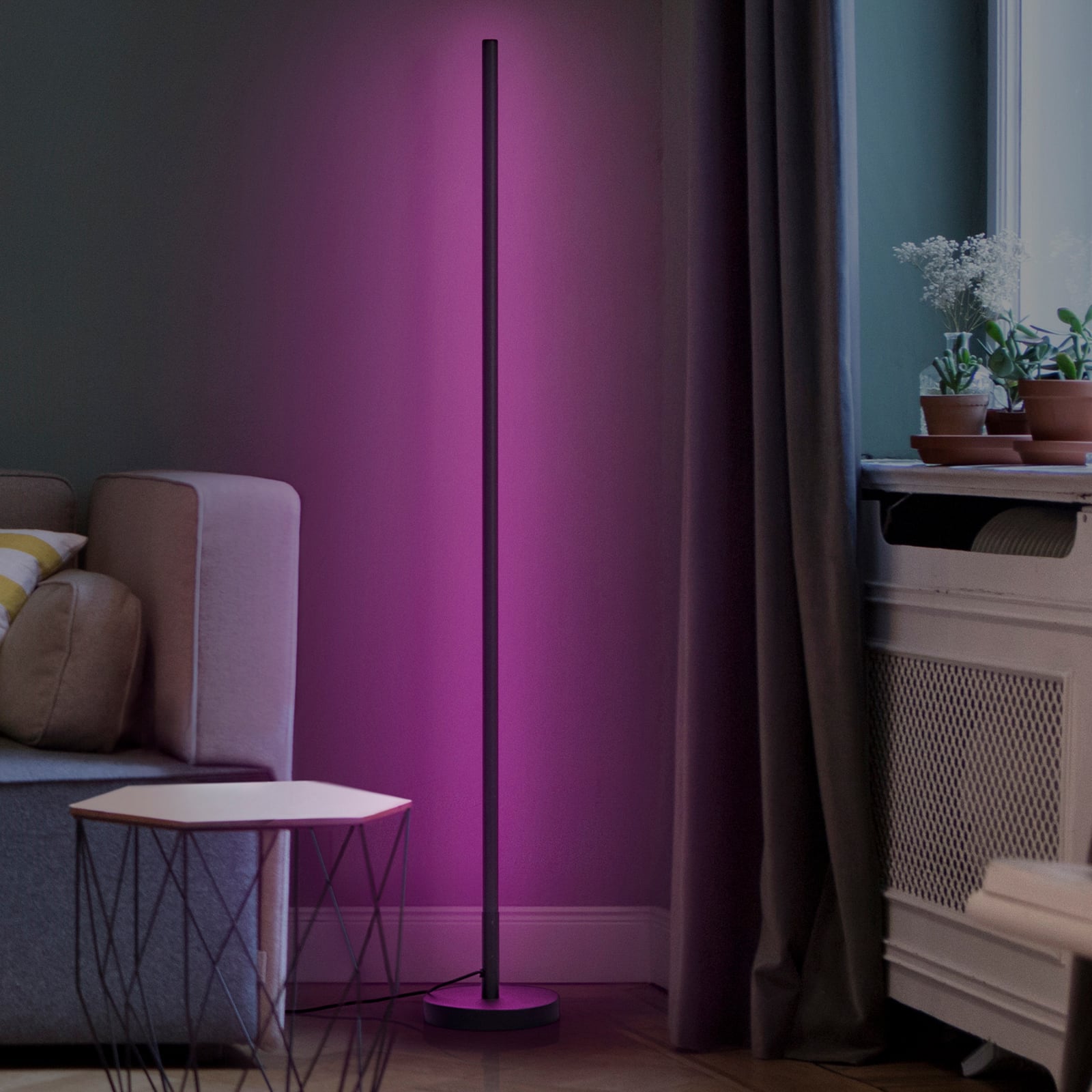 LED gulvlampe ROUND dimbar RGB CCT svart 140 cm WiFi foran