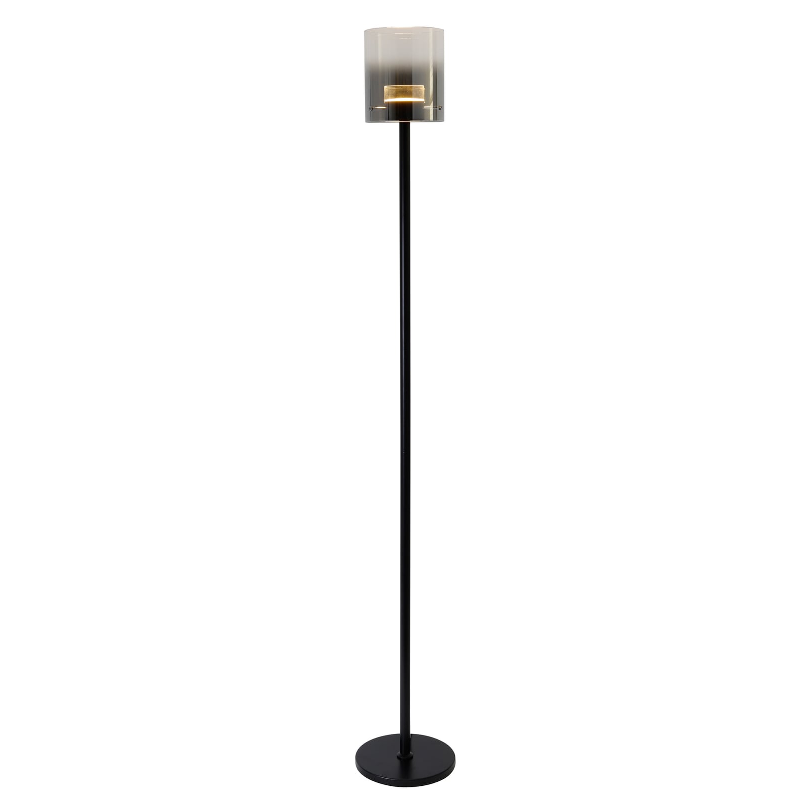 LED gulvlampe Salerno svart/røykfarget glass dimbar 157 cm forfra
