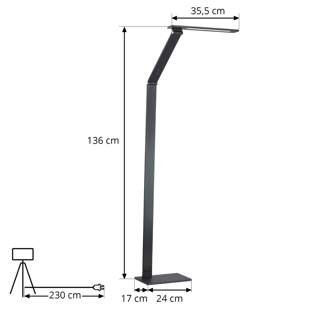 LED gulvlampe Salome svart aluminium CCT dimbar nærbilde av lampehode