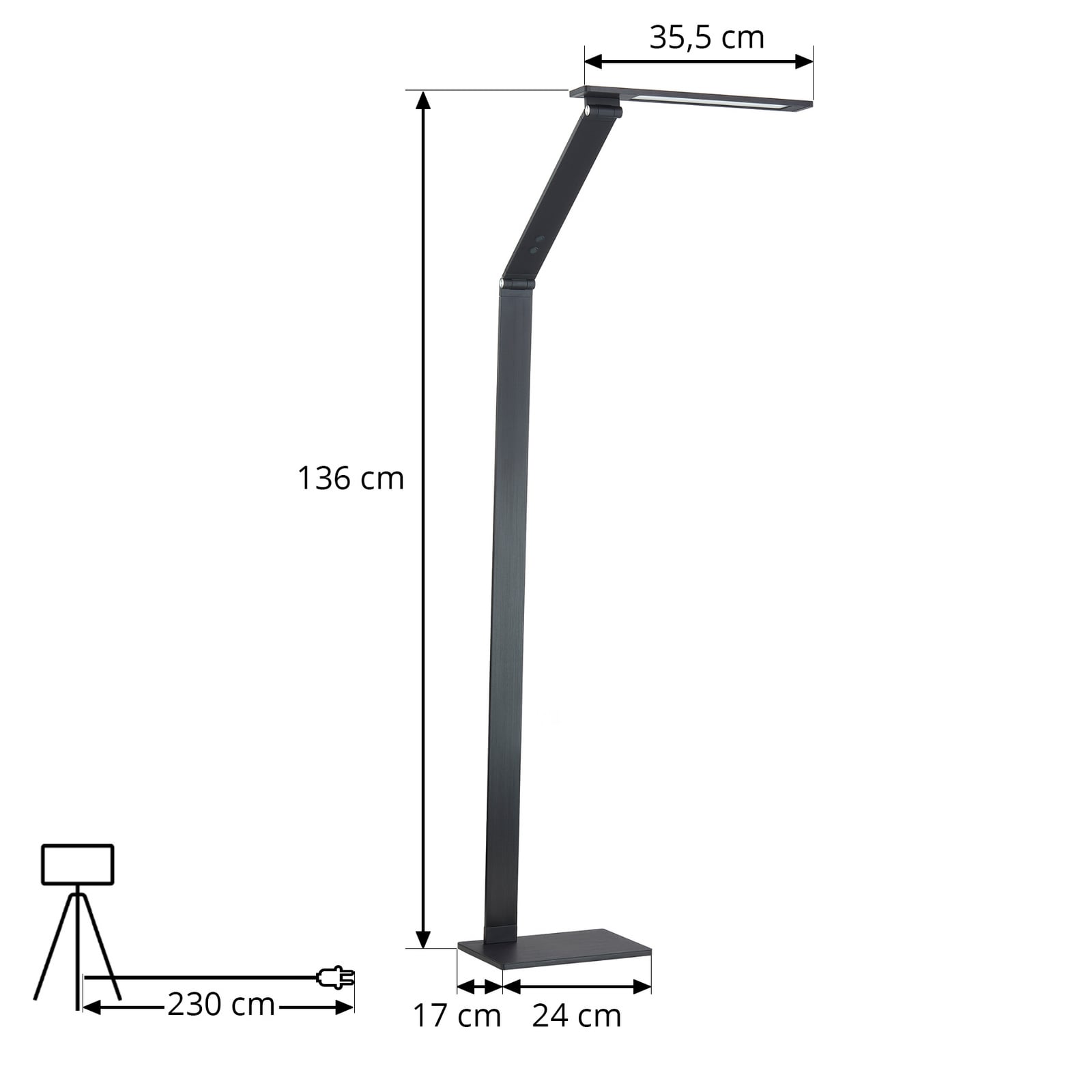 LED gulvlampe Salome svart aluminium CCT dimbar nærbilde av lampehode