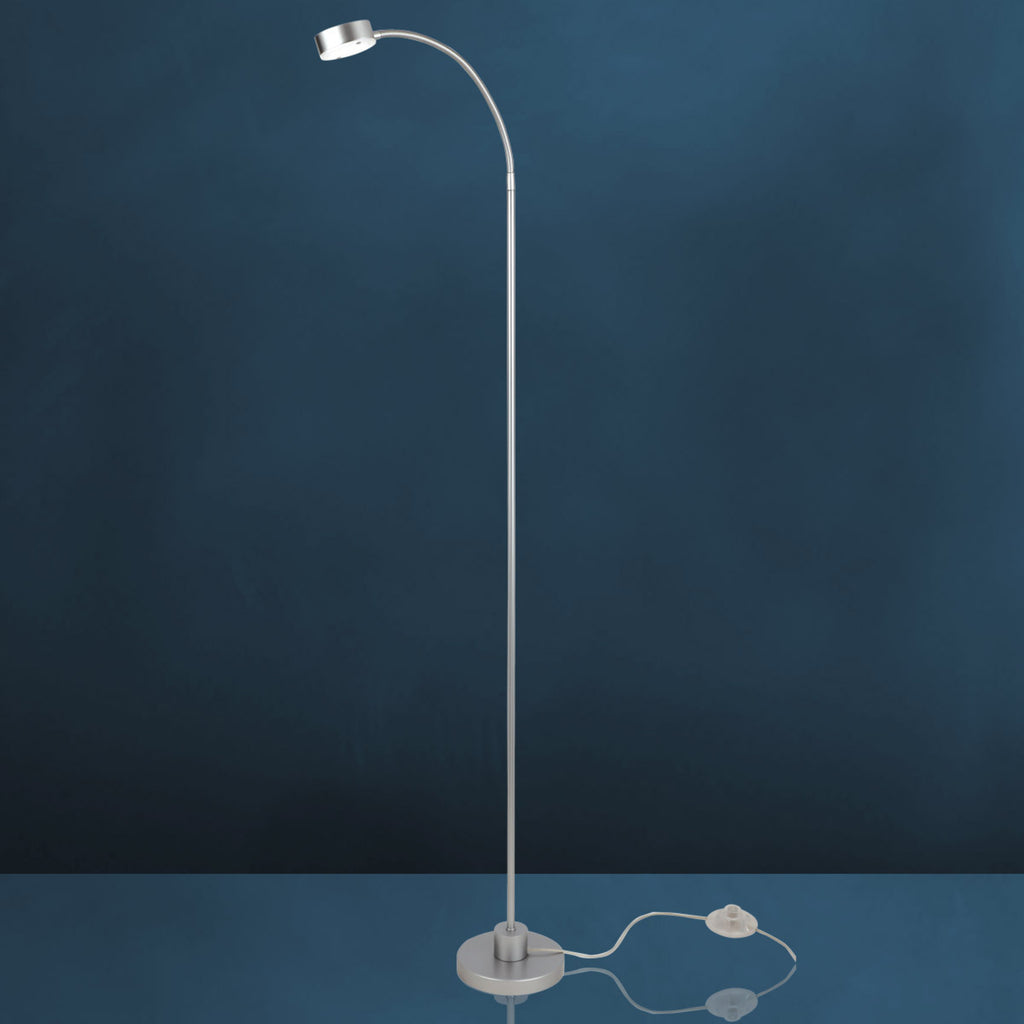 LED gulvlampe SATURN fleksibel aluminium 140 cm varmhvit detalj av fleksibel arm