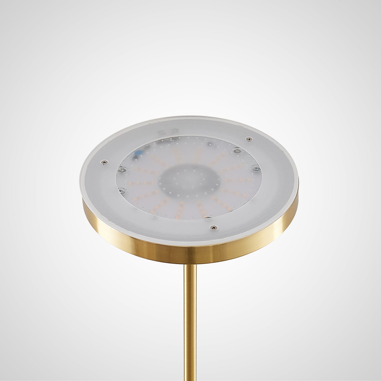 LED gulvlampe Seppa dimbar messing 180 cm nærbilde av dimmer