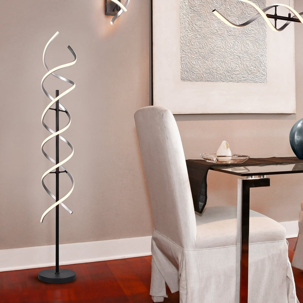 LED gulvlampe Sequence spiral aluminium dimbar CCT 150 cm montert i rom