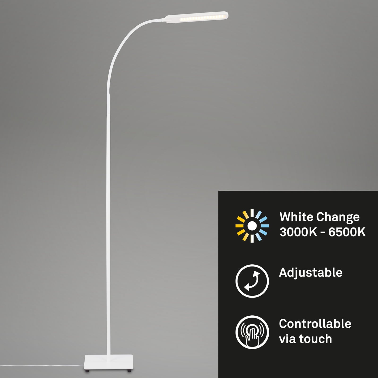 Nærbilde av touchknapper på LED gulvlampe Servo dimbar CCT hvit 183 cm 8W