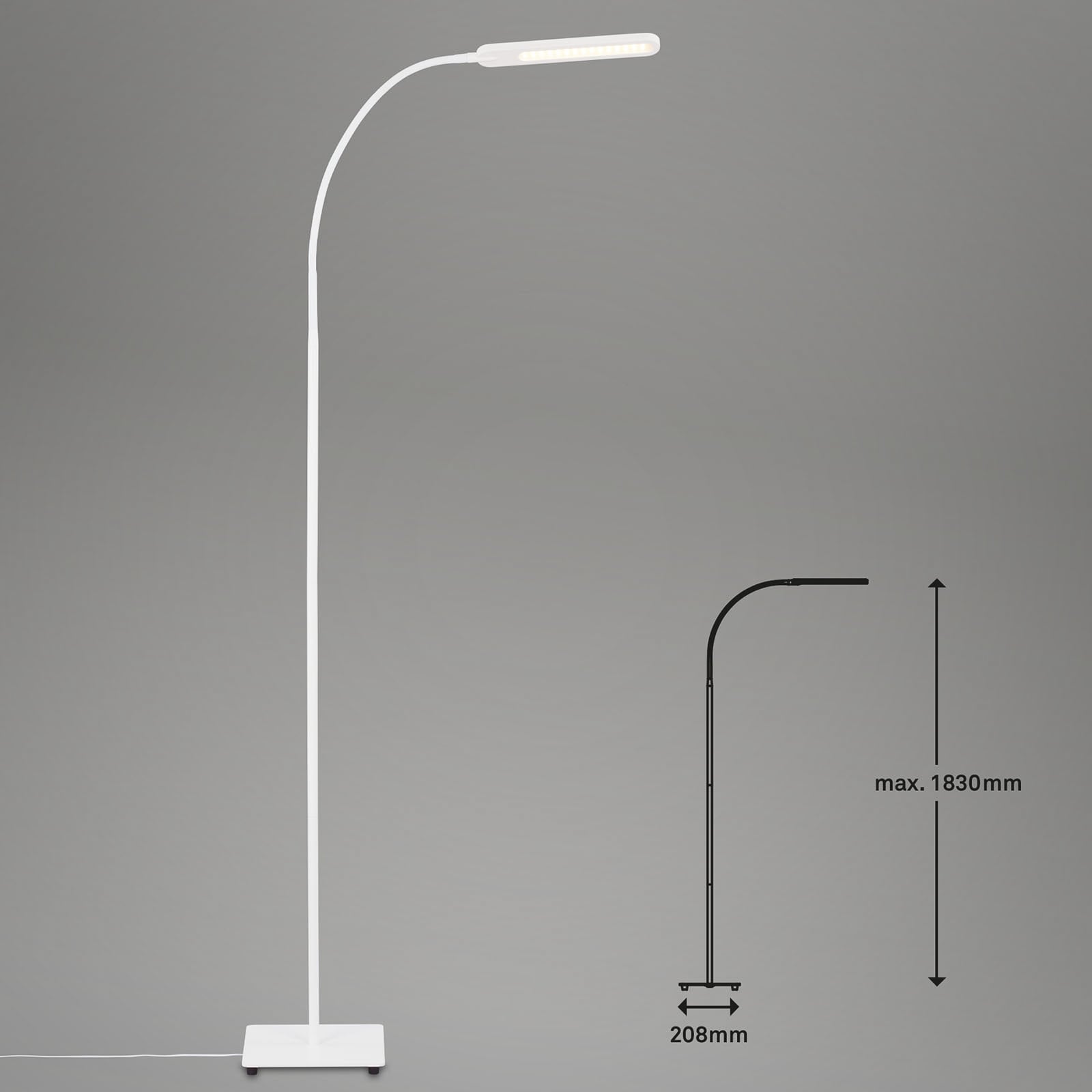 Oversikt av LED gulvlampe Servo dimbar CCT hvit 183 cm 8W og kabel