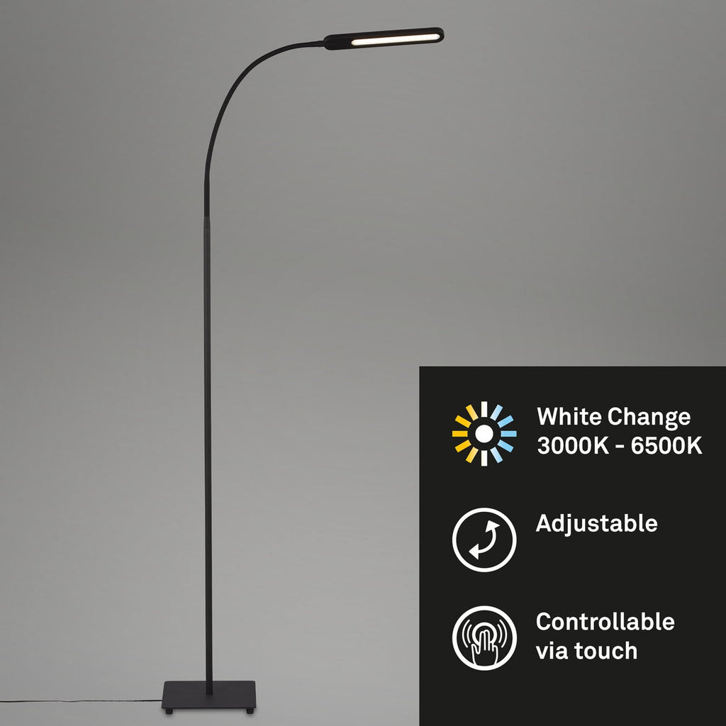 LED gulvlampe Servo dimbar CCT svart 183 cm nærbilde av touchkontroll