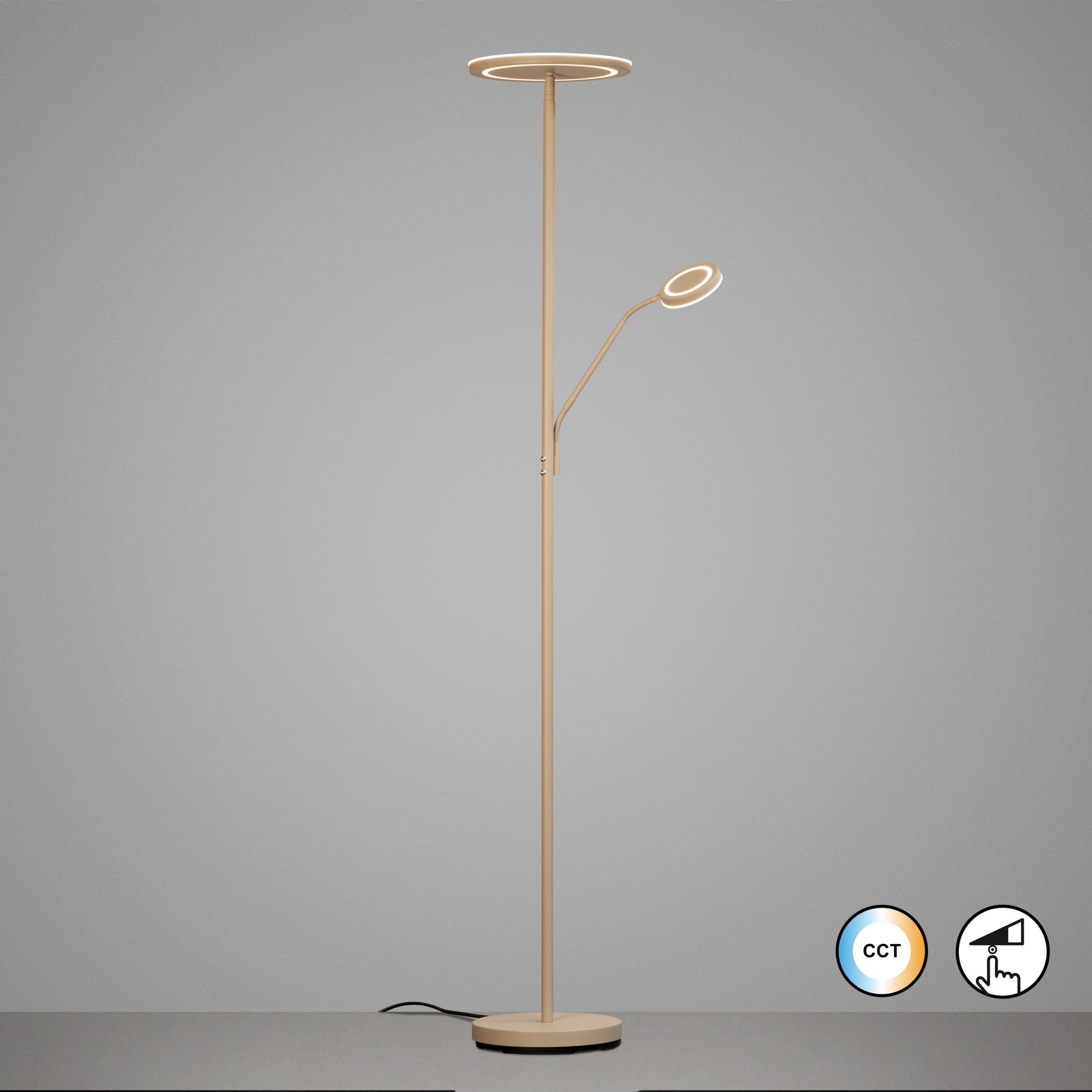 LED gulvlampe Sorento dimbar CCT med leselys 182 cm sand detalj av leselys