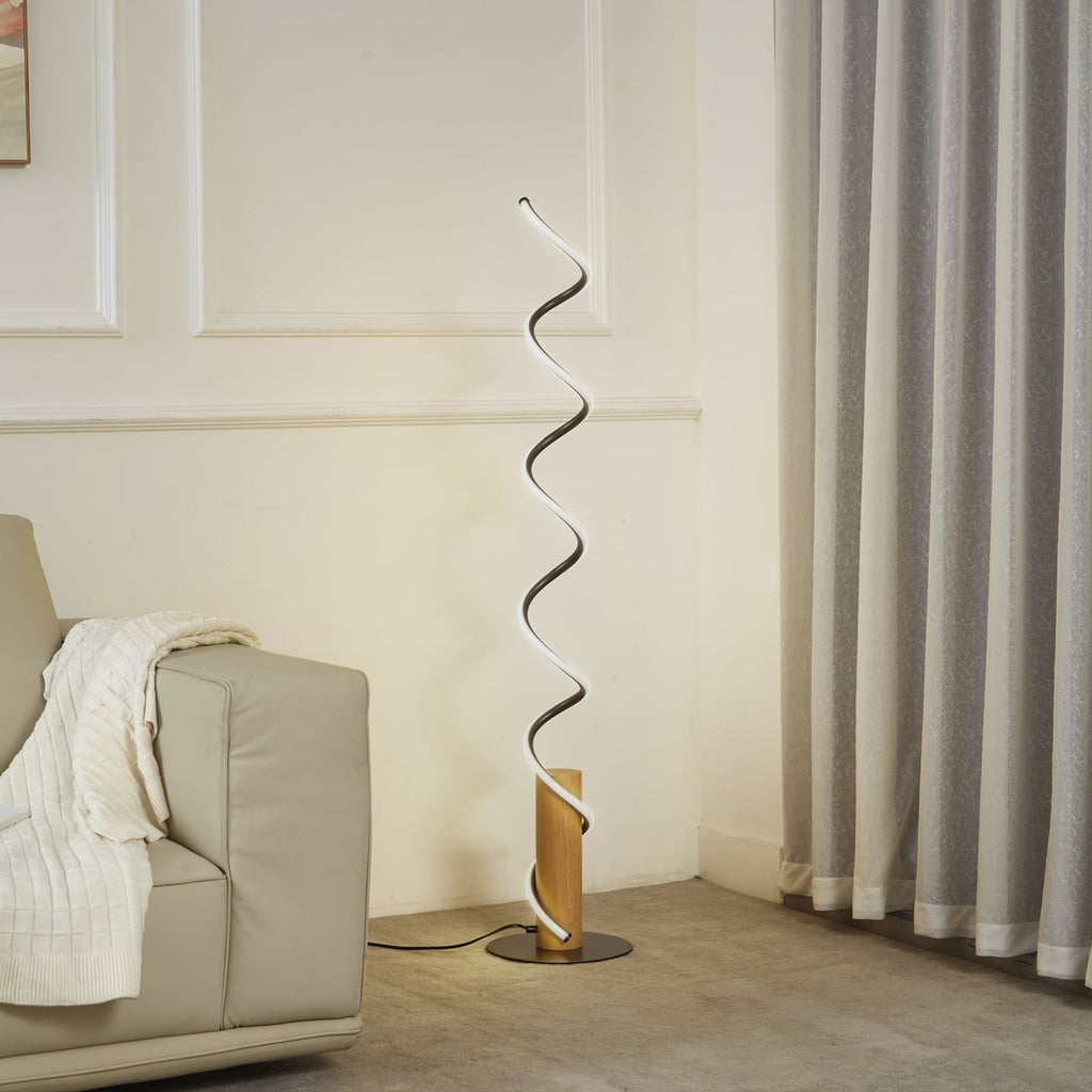 LED gulvlampe Spiraali grå tre/aluminium bakside