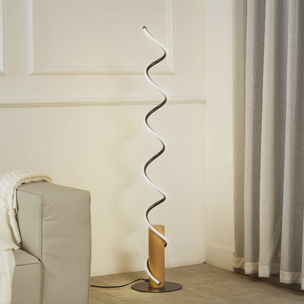 LED gulvlampe Spiraali grå tre/aluminium forfra