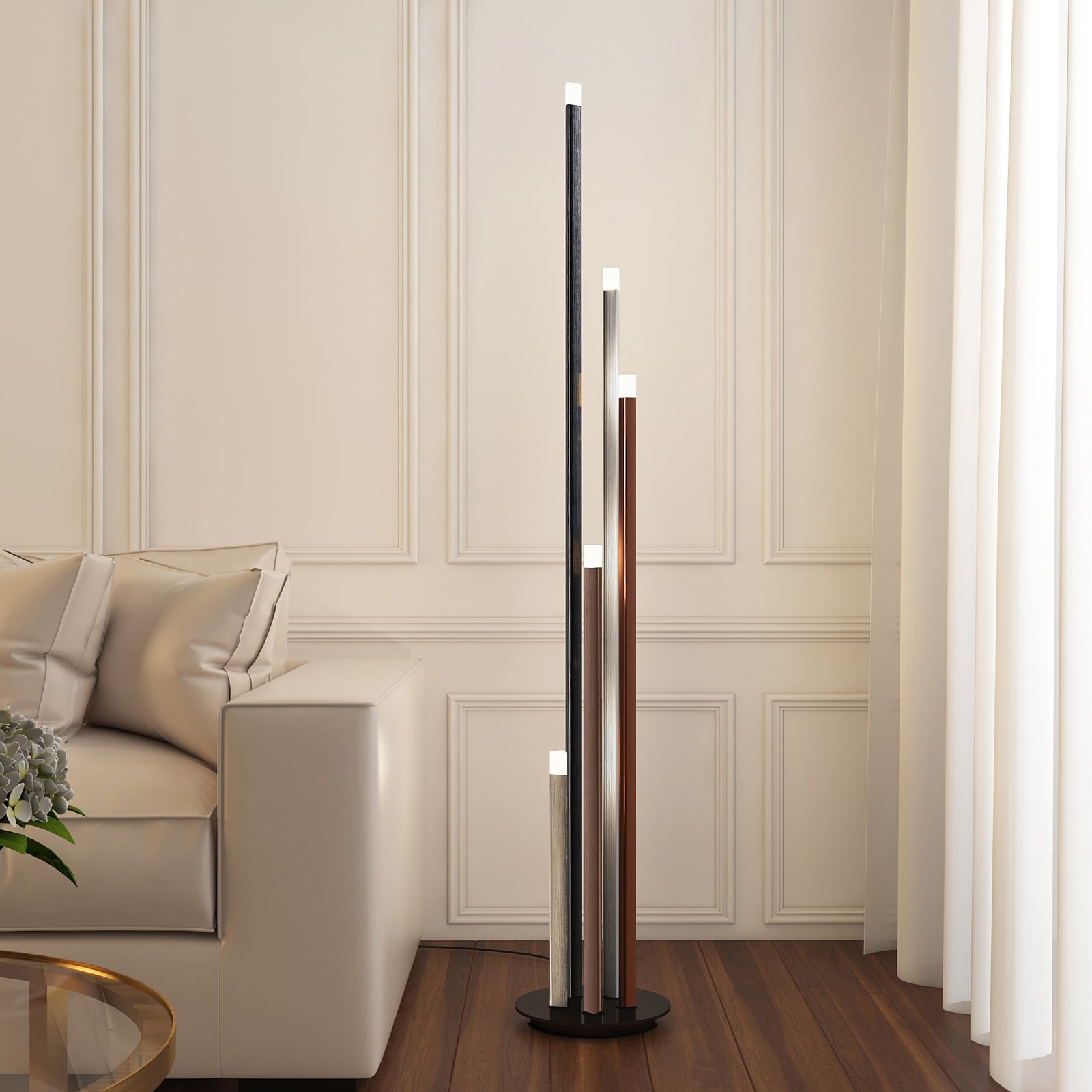 LED gulvlampe Stoika 5-lys dimbar aluminium forfra