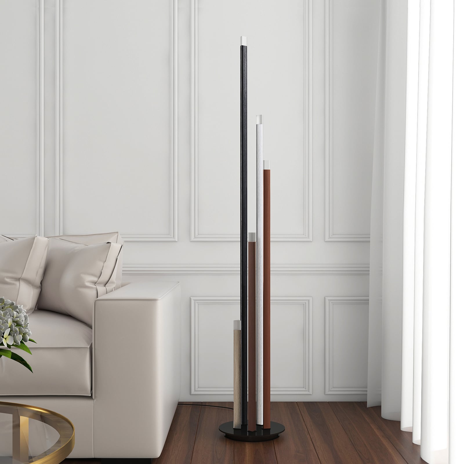 LED gulvlampe Stoika 5-lys dimbar aluminium bakside