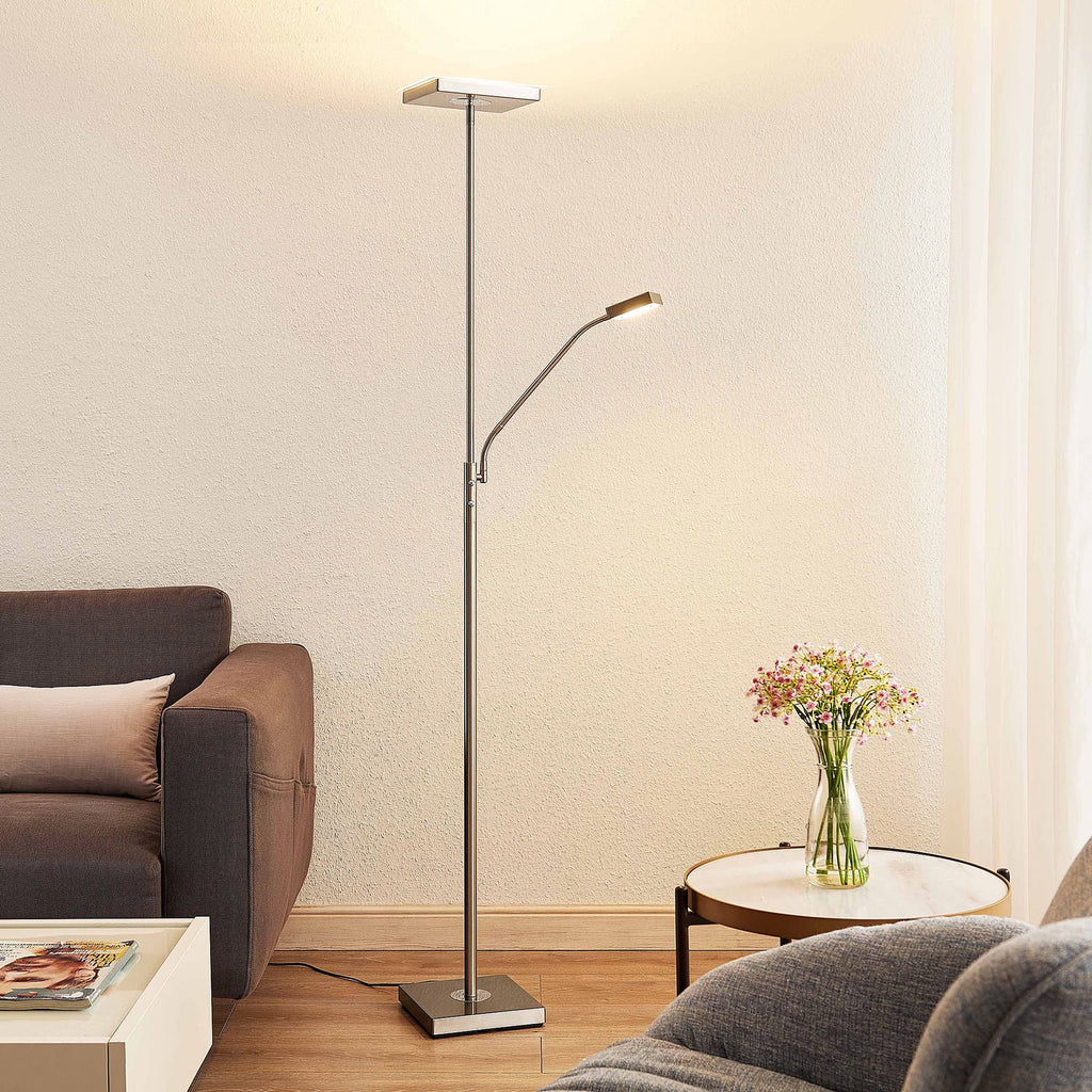 LED gulvlampe Sumani kantet dimbar nikkel forfra