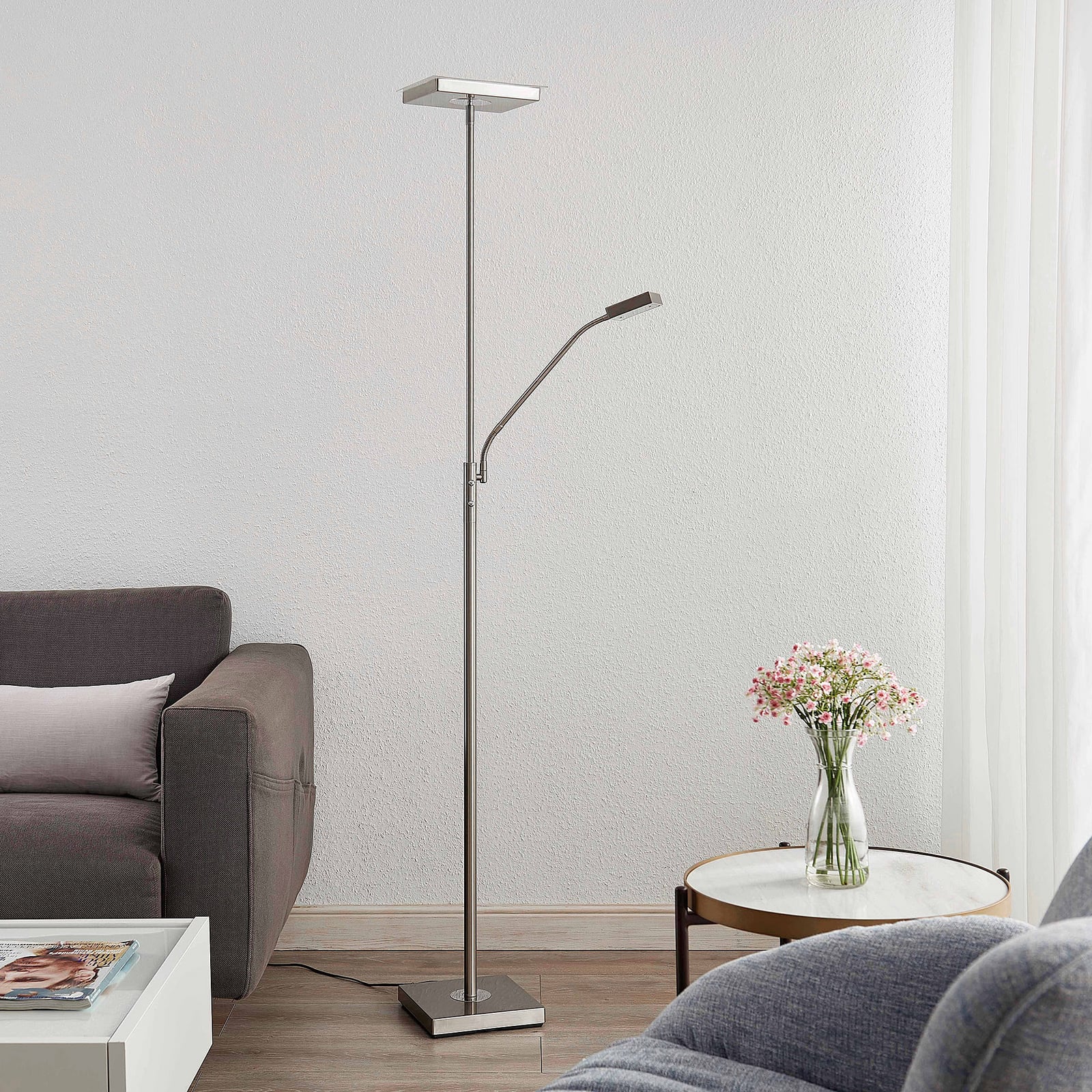 Detalj av LED gulvlampe Sumani kantet dimbar nikkel