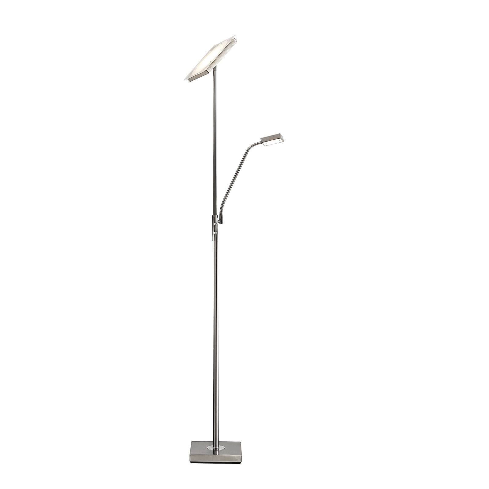 LED gulvlampe Sumani kantet dimbar nikkel med leselampe