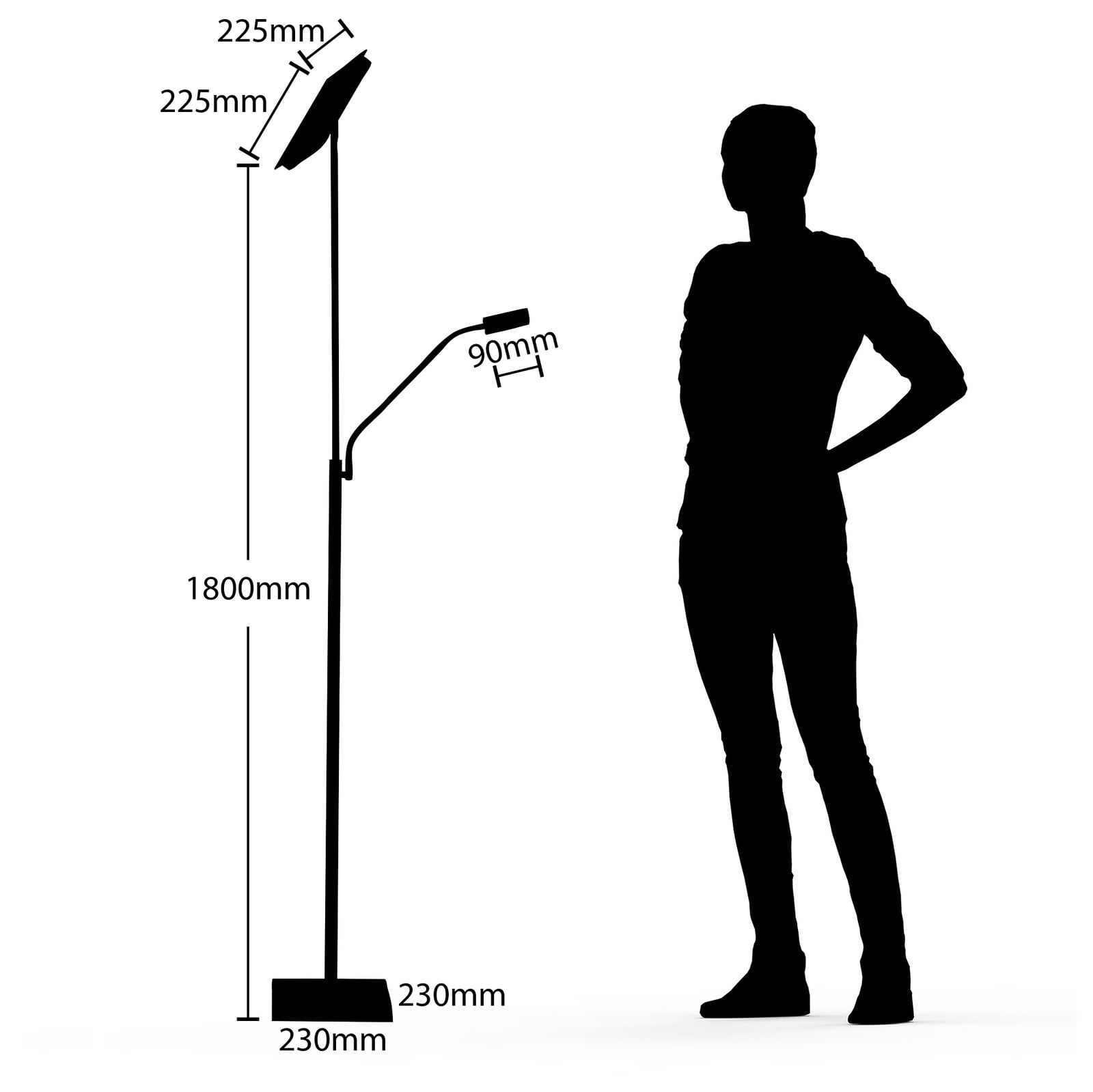 LED gulvlampe Sumani kantet dimbar nikkel sideprofil
