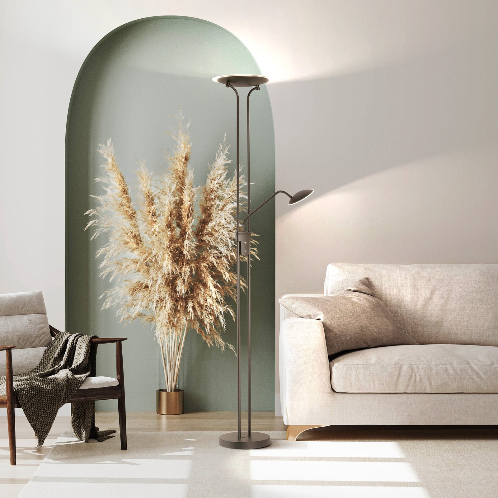 LED gulvlampe Tallri med leselampe dimbar CCT svart forfra