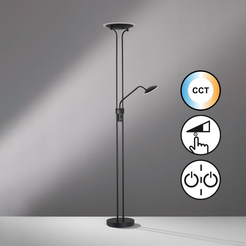Detaljbilde av LED gulvlampe Tallri med leselampe dimbar CCT svart
