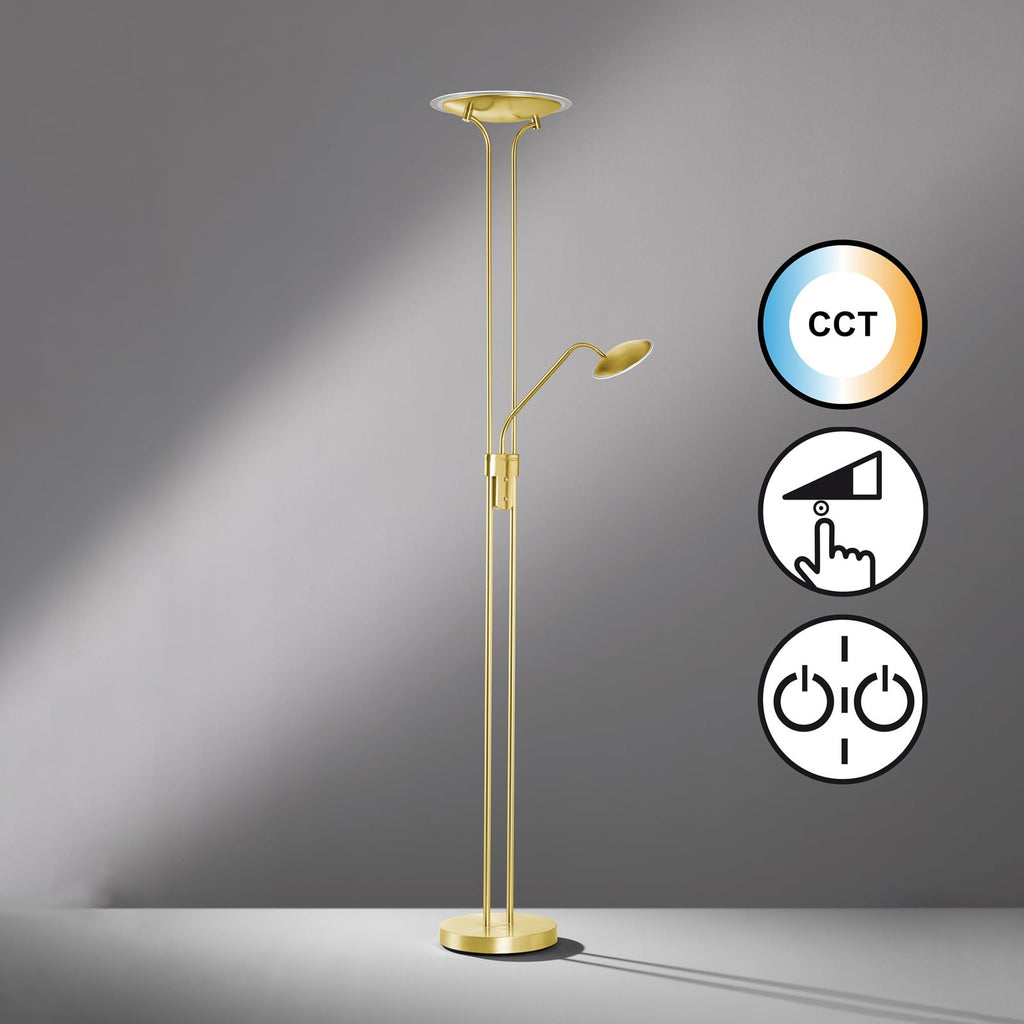 Montert LED gulvlampe Tallri med leselampe dimbar CCT messing i rom