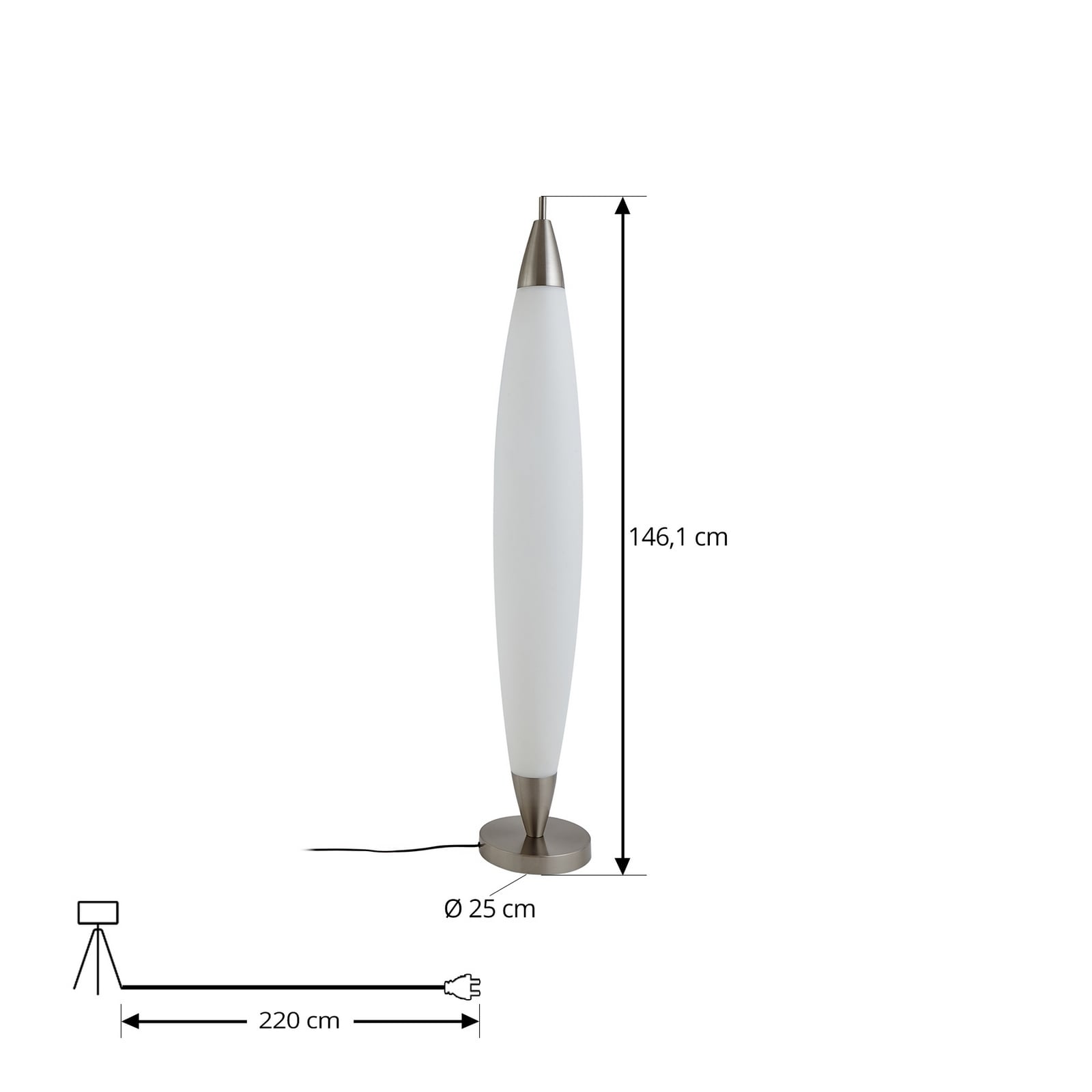 Nærbilde av bryter på LED gulvlampe Tarell dimbar hvit/nikkel 146 cm 27W