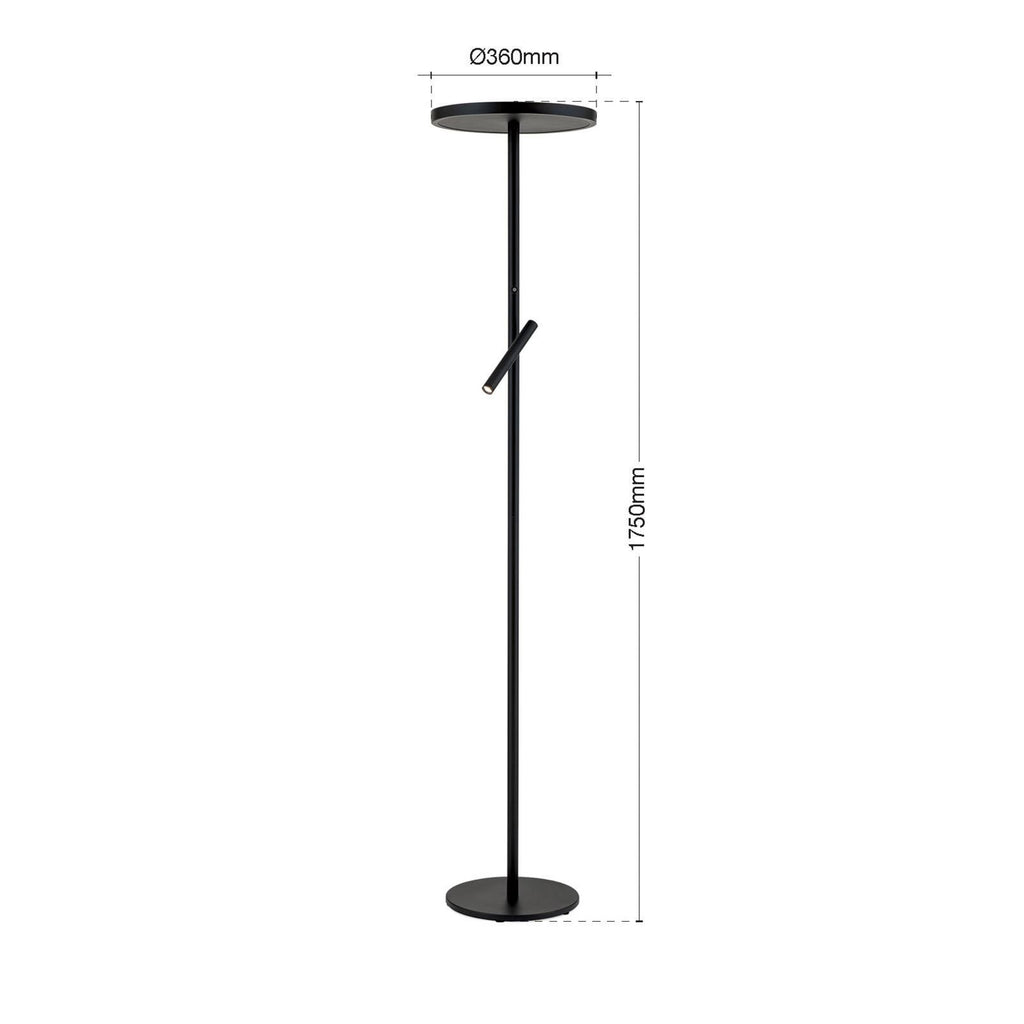 Detaljbilde av LED gulvlampe Teide med lesearm dimbar svart 175 cm