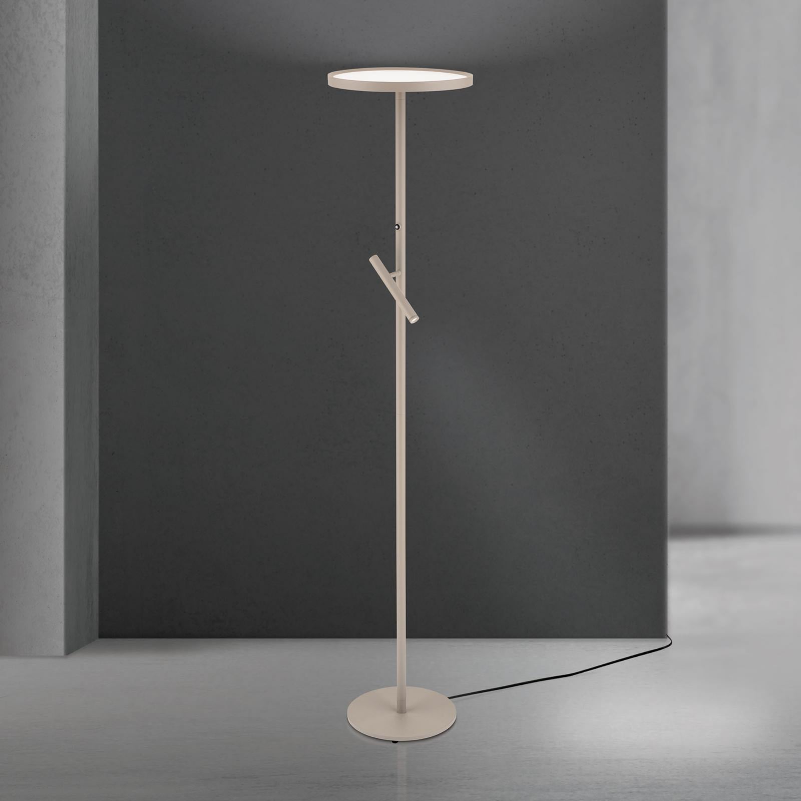 LED gulvlampe Teide med leselys dimbar khaki montert i stue
