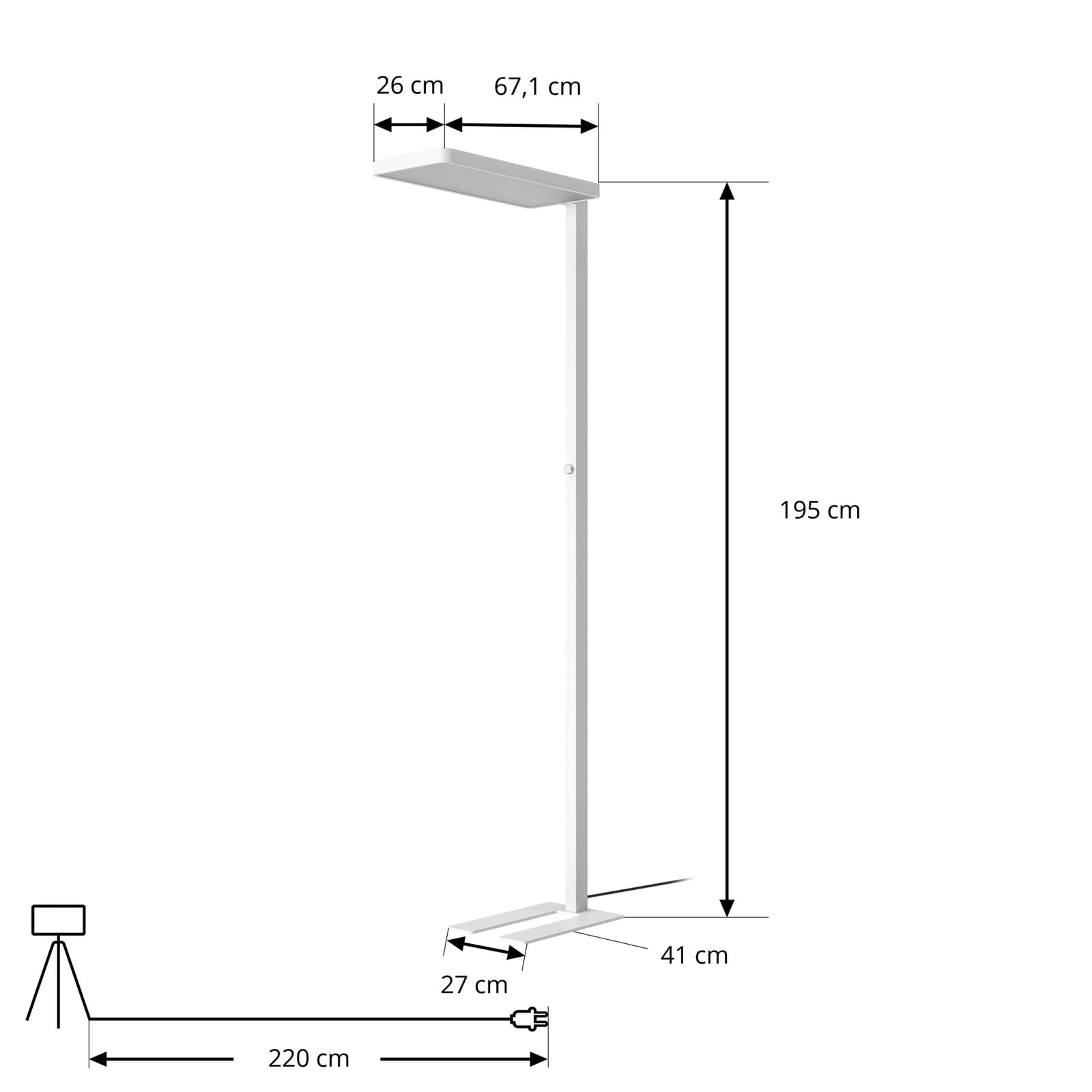 Nærbilde av LED-lyskilde i LED gulvlampe Timon dimbar hvit aluminium