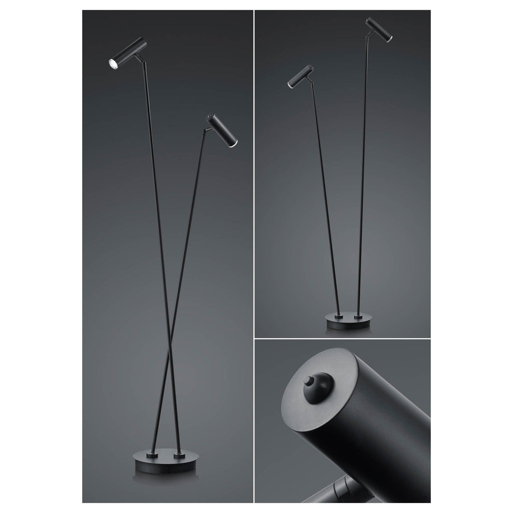 LED gulvlampe Tom 2-lys dimbar svart rustfritt stål detalj