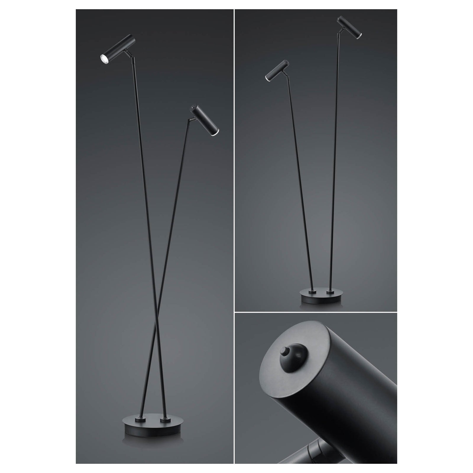 LED gulvlampe Tom 2-lys dimbar svart rustfritt stål detalj