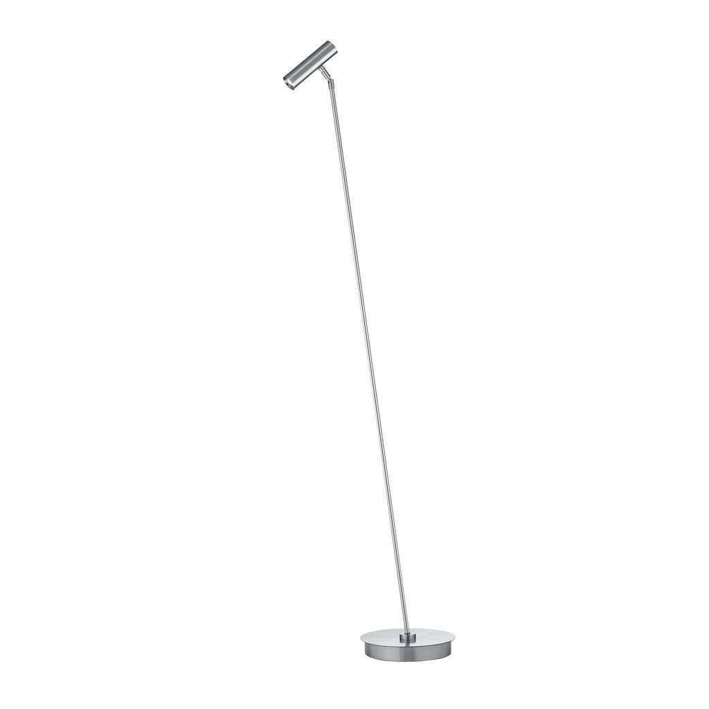 LED-gulvlampe Tom Pro matt nikkel forfra med lys på