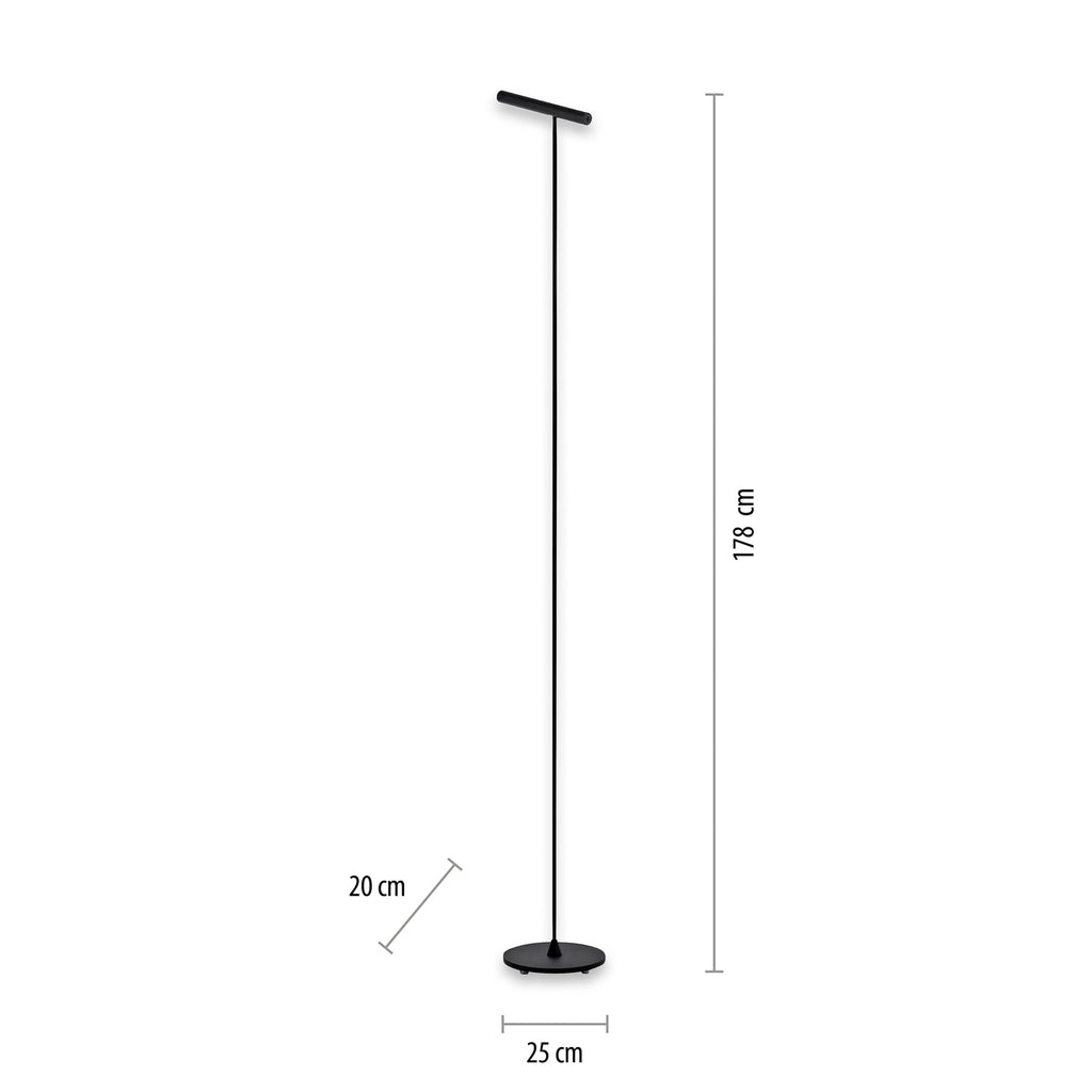 LED gulvlampe Tutua dimbar med berøringsdimmer svart detalj av spot