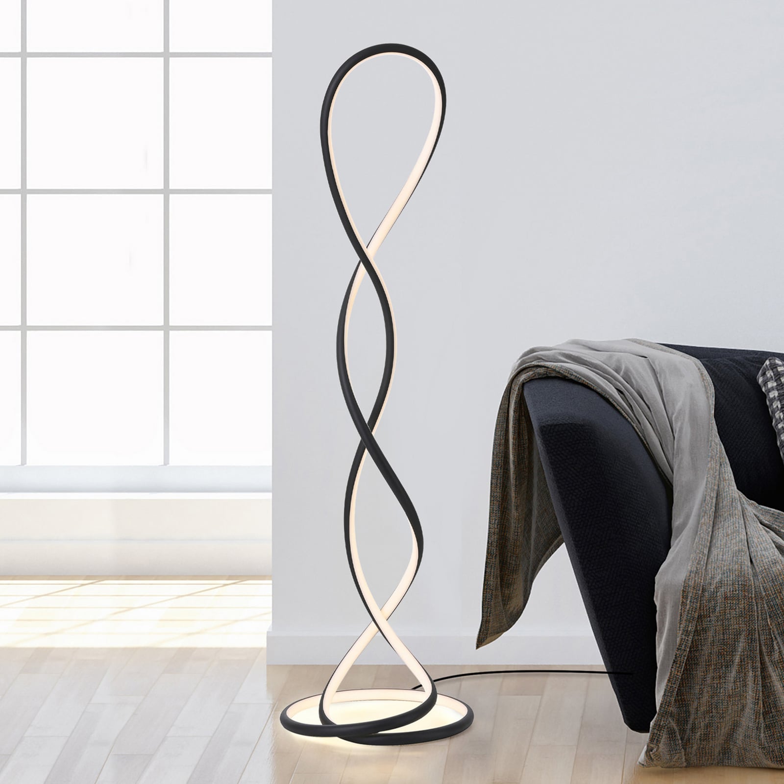 LED gulvlampe Twist svart dimbar H143 cm 63W Paul Neuhaus forfra
