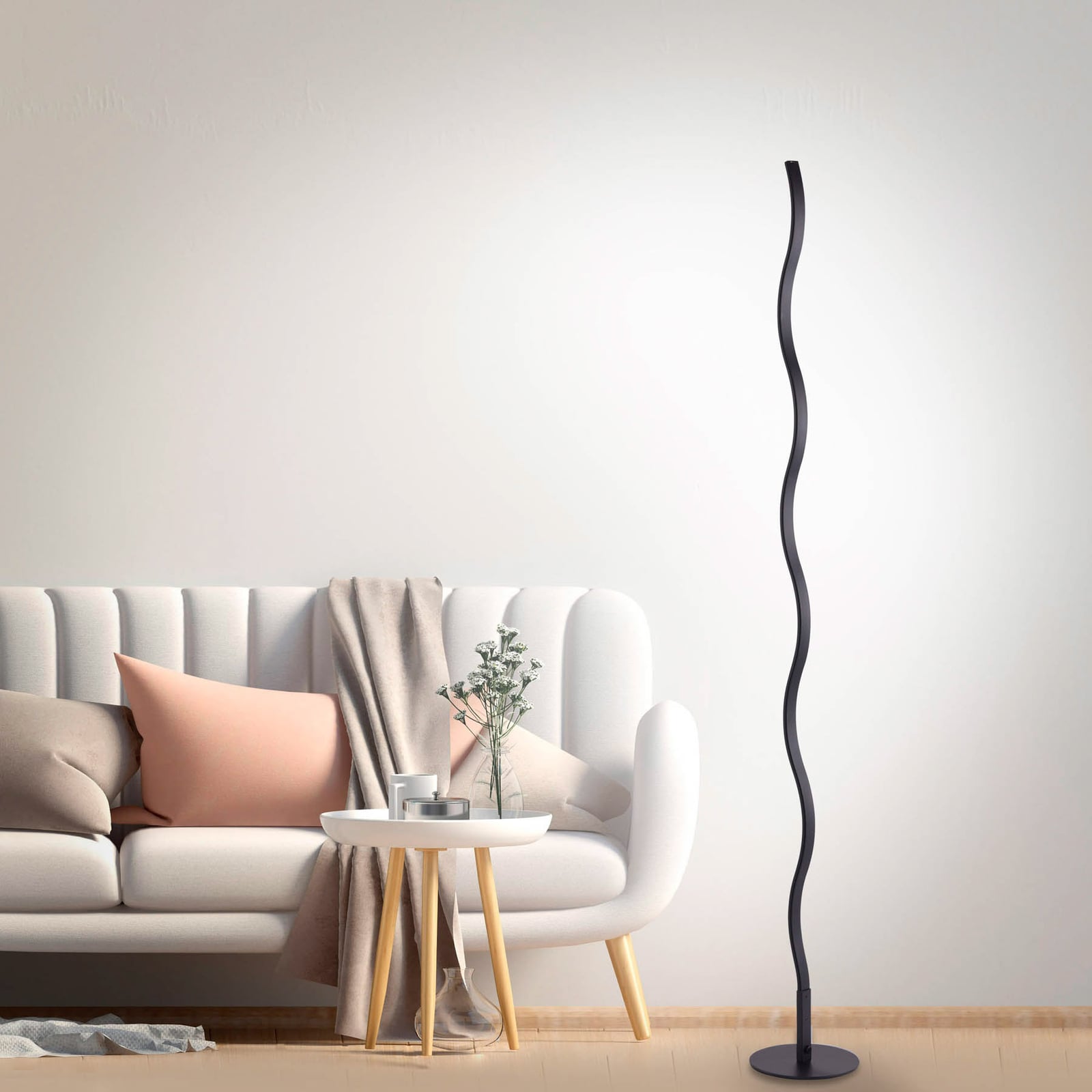 LED gulvlampe Wave svart 120 cm 3000K varmhvit forfra