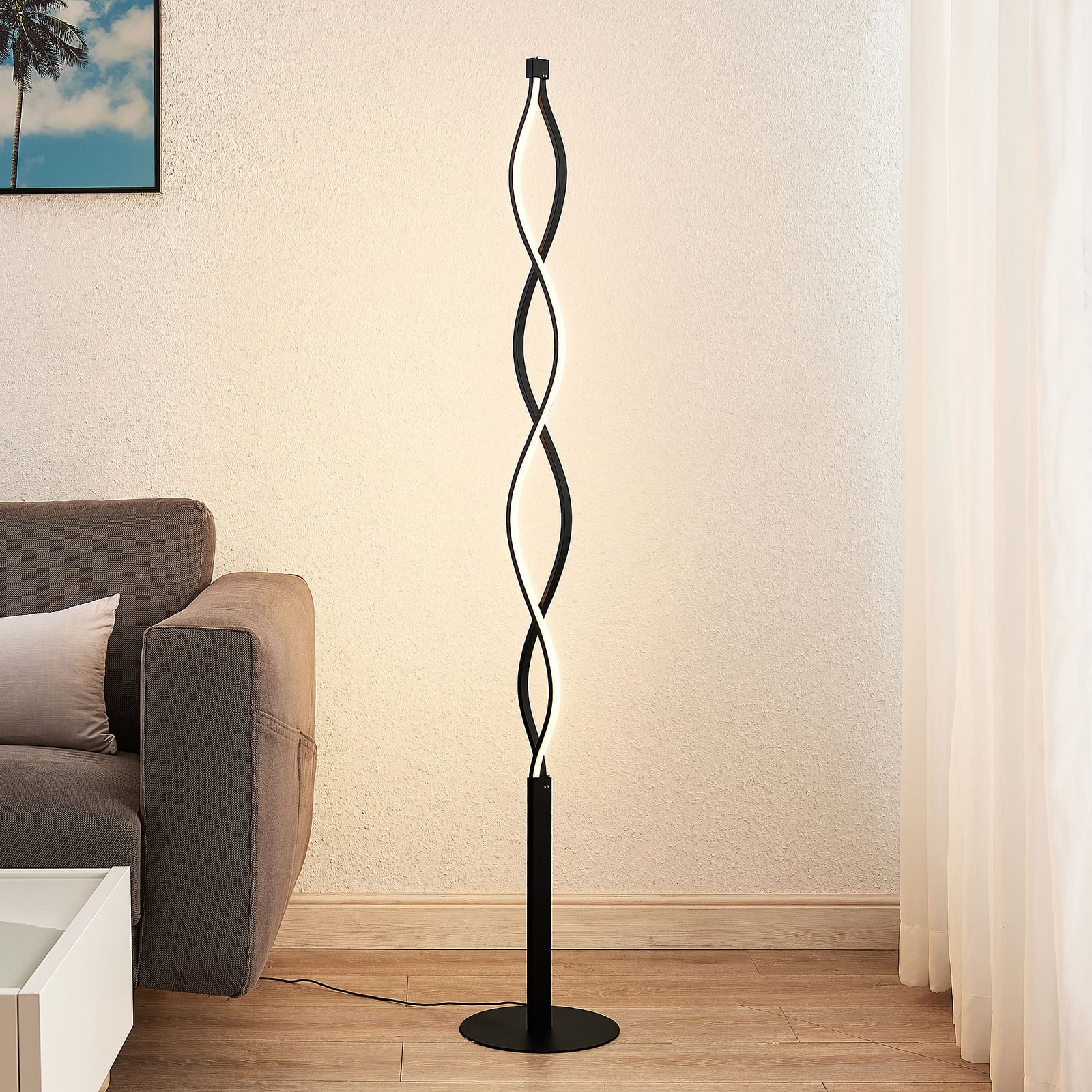LED gulvlampe Welina svart bølgeformet dimbar 150 cm forfra