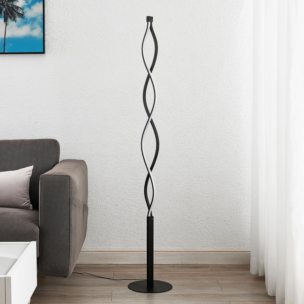 Baksiden av LED gulvlampe Welina svart bølgeformet dimbar 150 cm