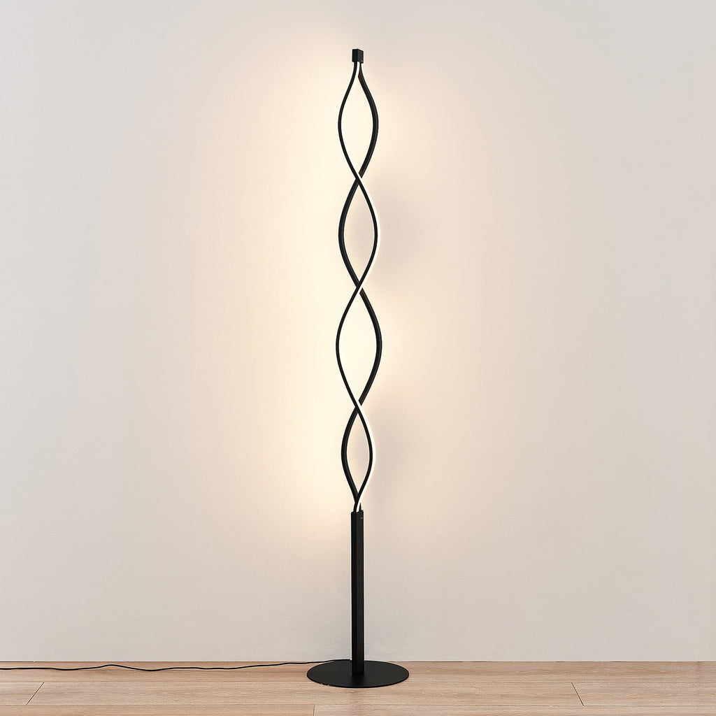 Detalj av dimmeknapp på LED gulvlampe Welina svart bølgeformet dimbar 150 cm
