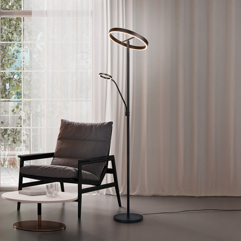 LED gulvlampe Willis med leselys CCT dimbar svart 180 cm forfra