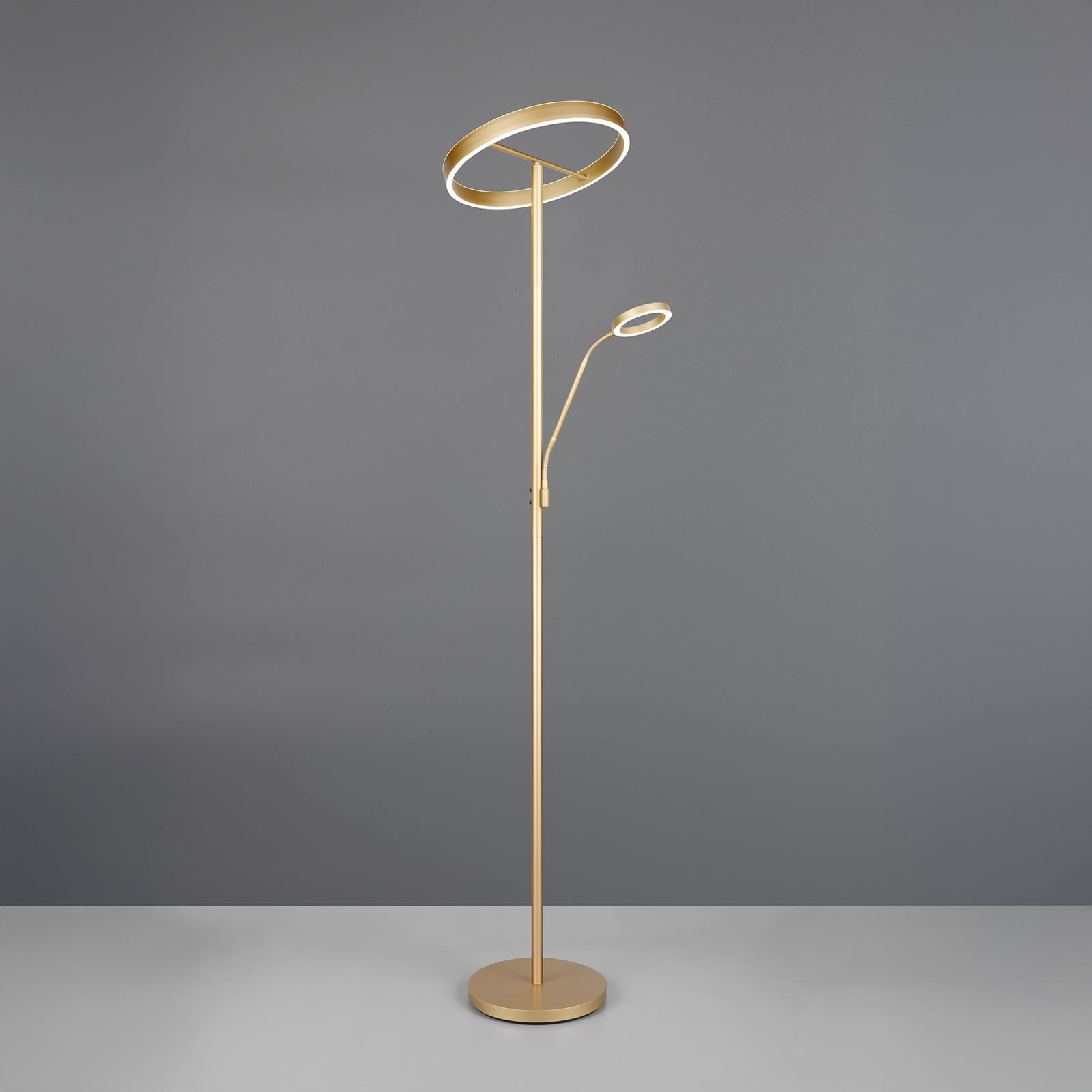 Detalj av leselys på LED gulvlampe Willis med leselys dimbar gull CCT