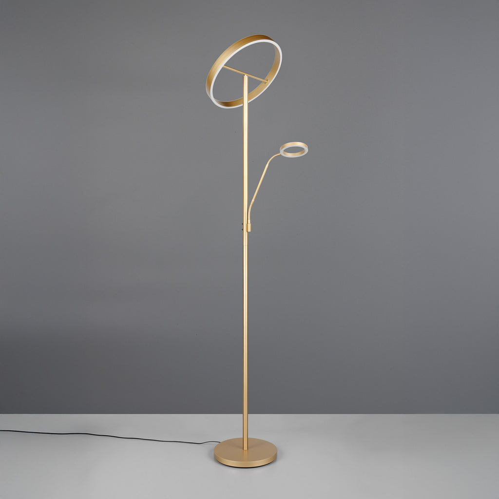 Nærbilde av dimmerkontroll på LED gulvlampe Willis med leselys dimbar gull CCT