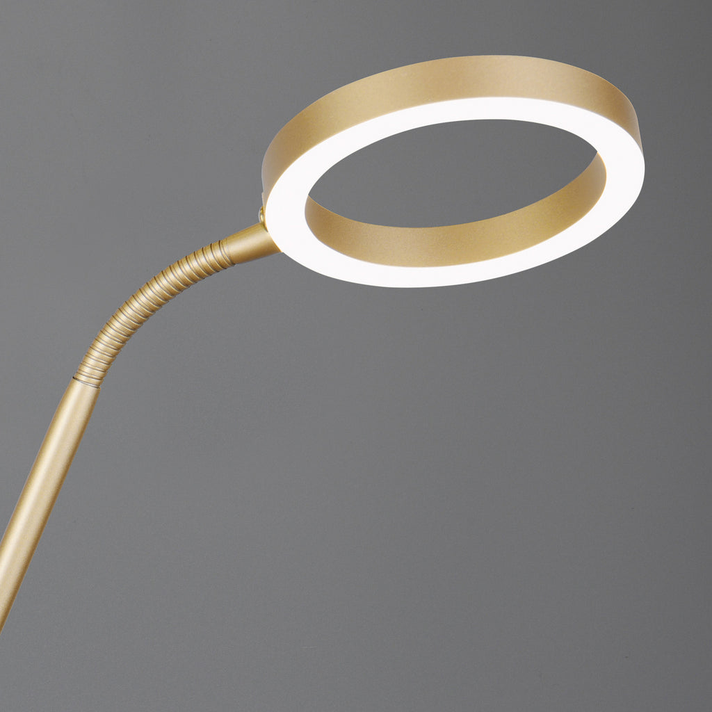 LED gulvlampe Willis med leselys dimbar gull CCT montert i stue