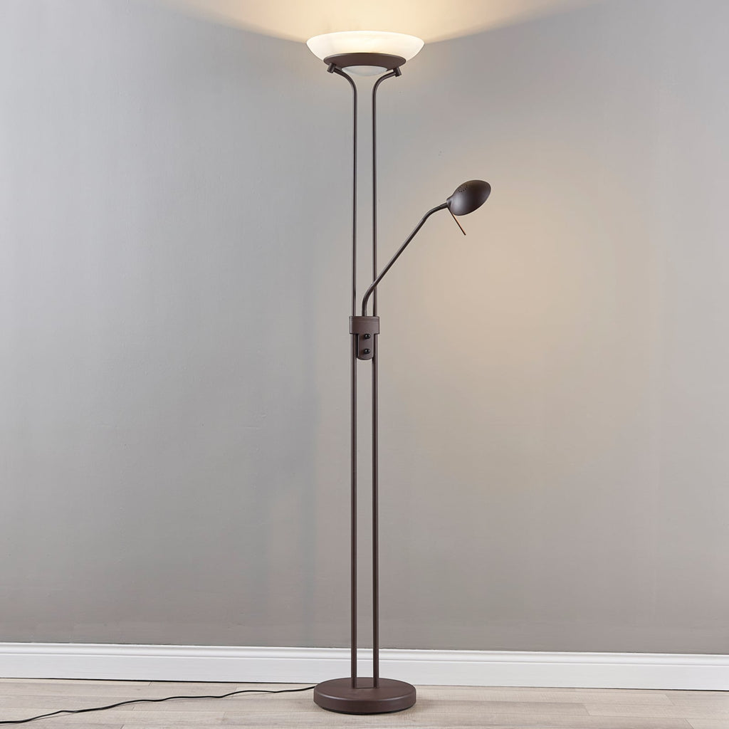 LED gulvlampe Yveta dimbar med leselampe rustfarget detalj av leselampe