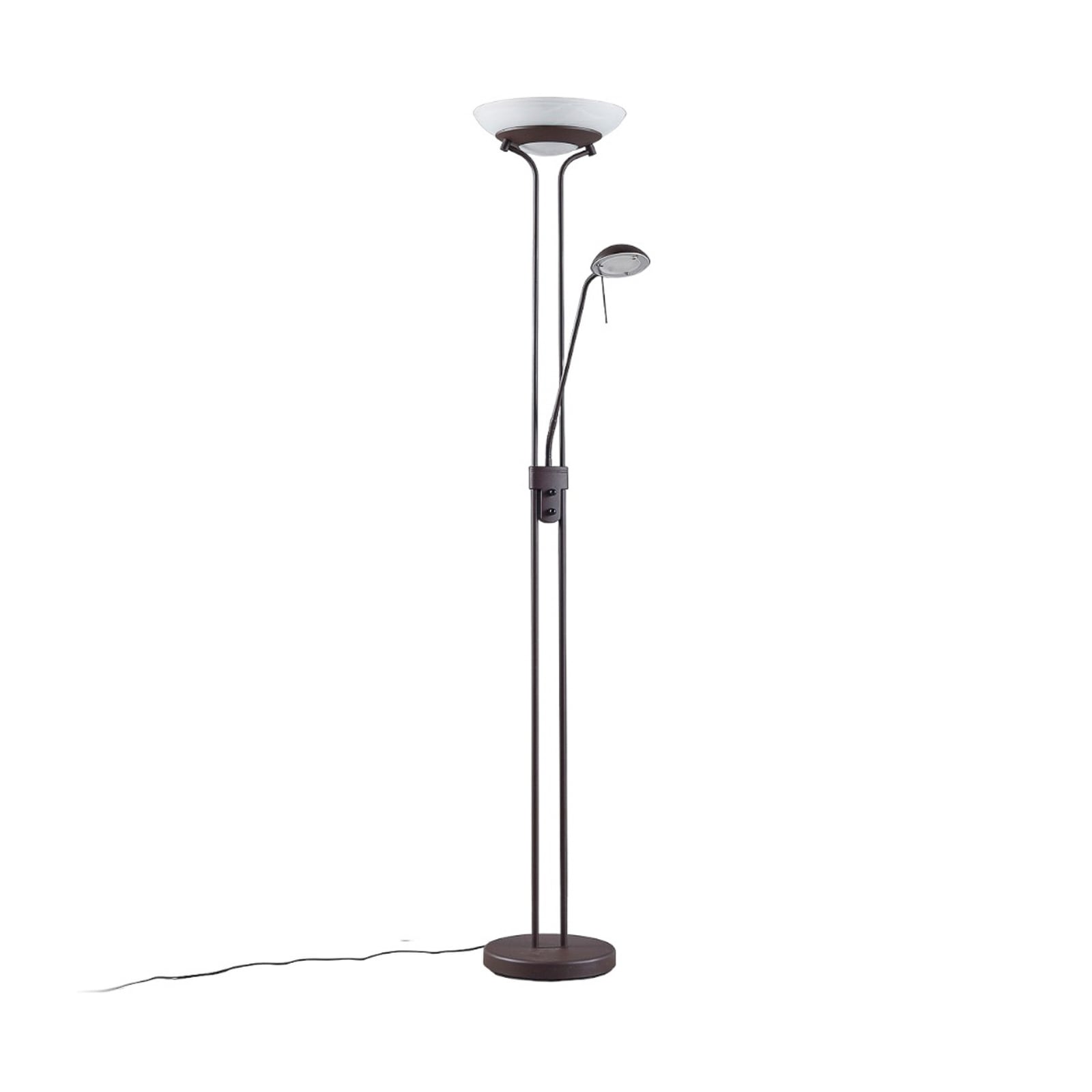 LED gulvlampe Yveta dimbar med leselampe rustfarget montert i rom