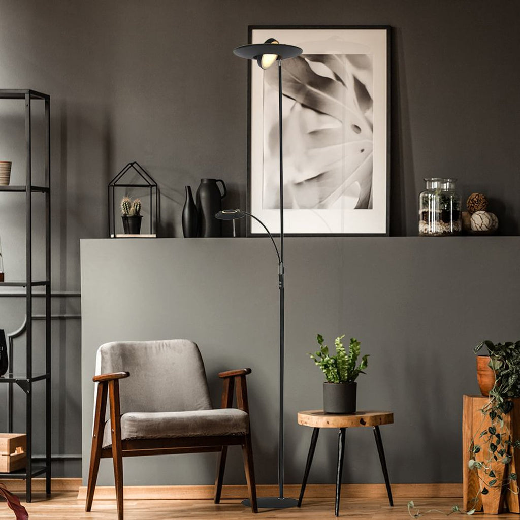 LED gulvlampe Zenith med leselampe CCT dimbar svart 185 cm forfra