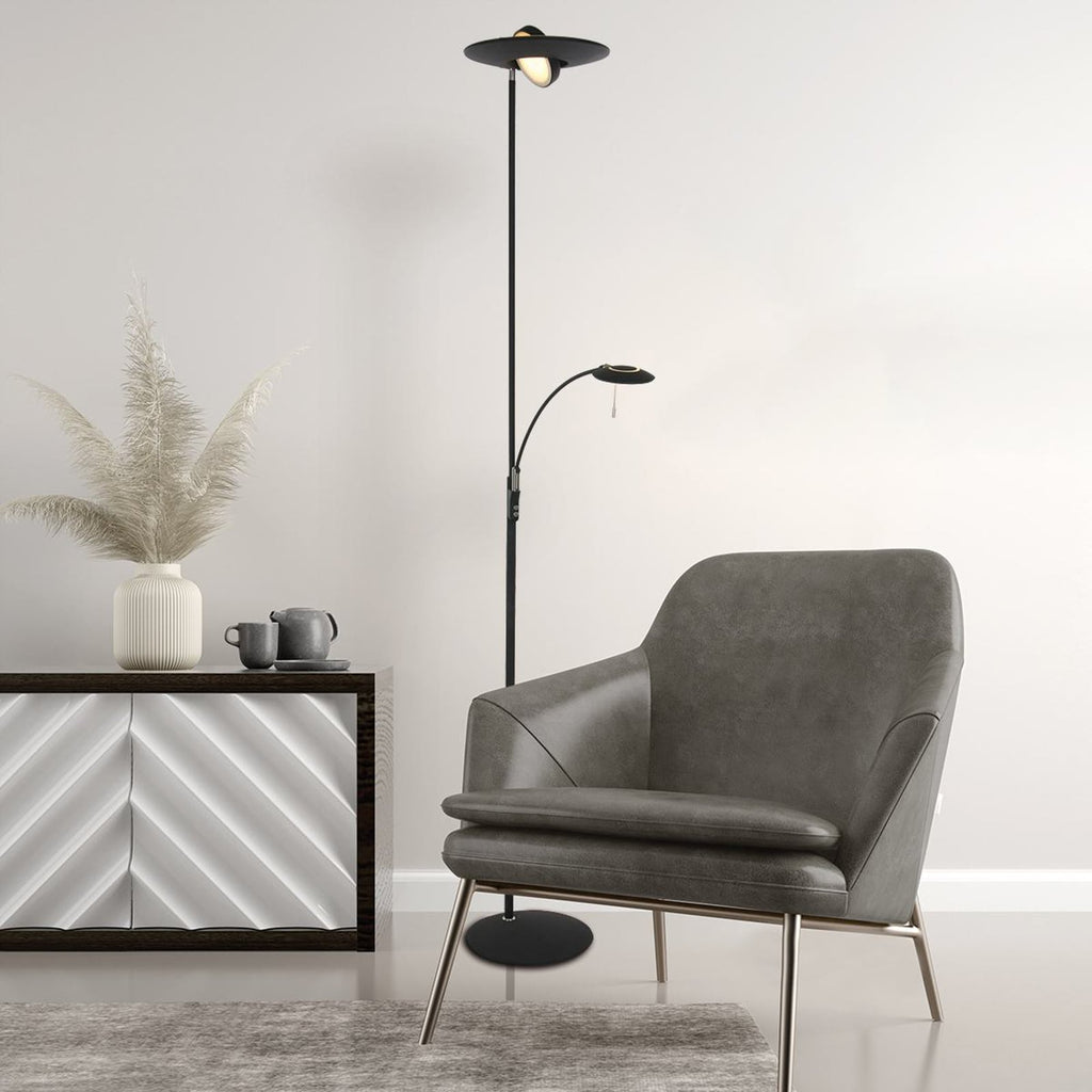 LED gulvlampe Zenith med leselampe CCT dimbar svart 185 cm detalj av leselampe