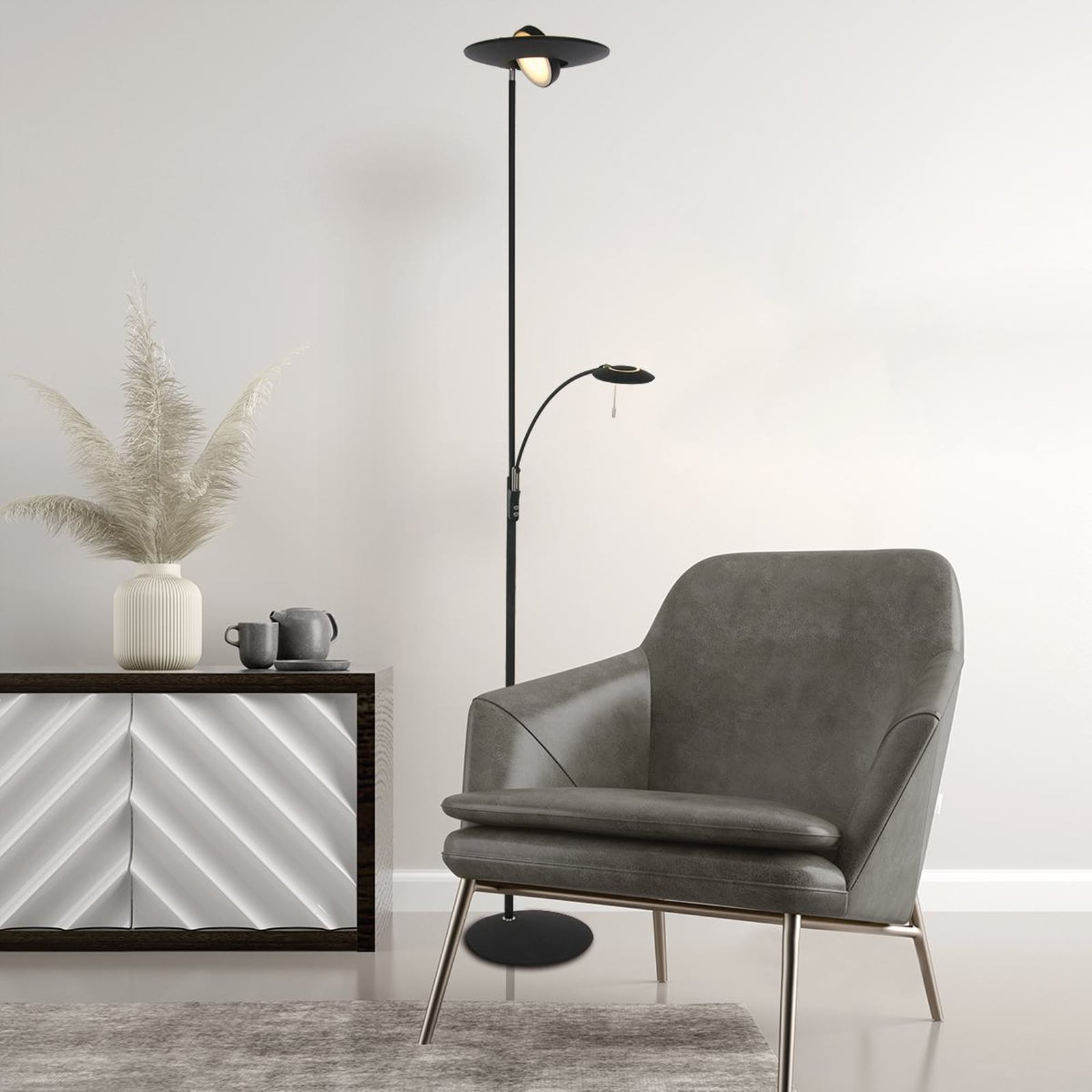 LED gulvlampe Zenith med leselampe CCT dimbar svart 185 cm detalj av leselampe